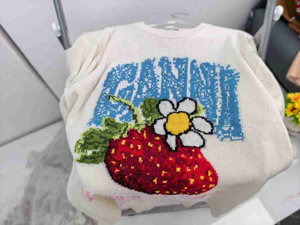 GANNI Off White Strawberry Flower Logo Long Sleeve Knitted Jumper - Picture 3 of 7